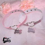 Pink Peach Heart Dog Bone DADDY&PUPPY Choker Necklace