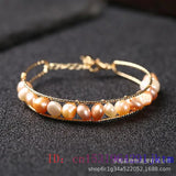 Pink Pearl Bracelets Bangle Gemstone 925 Silver Natural Beads Charm Jewelry