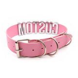 Pink Pu Leather Hotwife Choker Collar Silver Large Letters Name Necklaces