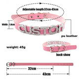 Pink Pu Leather Rhinestone Letter Necklaces For Women