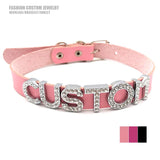 Pink Pu Leather Rhinestone Letter Necklaces For Women