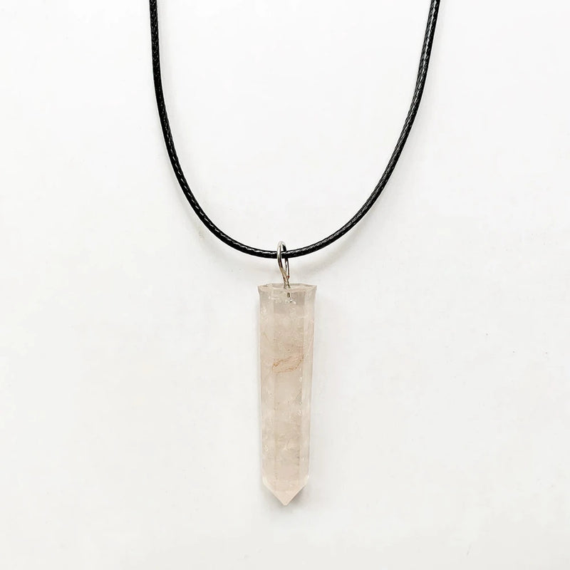 Pink Quartz Beads Pendant Hexagonal Column Necklace