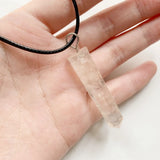 Pink Quartz Beads Pendant Hexagonal Column Necklace