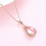 Pink Quartz Cat's Eyes Diamond Pendant Necklace 18k Rose Choker Chain