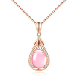 Pink Quartz Cat's Eyes Diamond Pendant Necklace 18k Rose Choker Chain