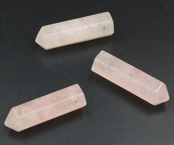 Pink Quartz Crystal Point Pendant Hexagon Pillar Perforated 35*10mm