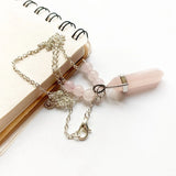 Pink Quartz Pendant Crystal Necklace Silver Chain