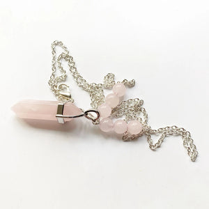 Pink Quartz Pendant Crystal Necklace Silver Chain