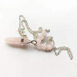 Pink Quartz Pendant Crystal Necklace Silver Chain