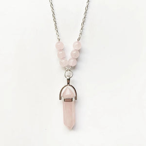 Pink Quartz Pendant Crystal Necklace Silver Chain