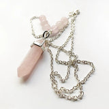 Pink Quartz Pendant Crystal Necklace Silver Chain