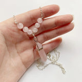 Pink Quartz Pendant Crystal Necklace Silver Chain