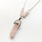 Pink Quartz Pendant Crystal Necklace Silver Chain