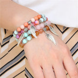Pink Quartz Angel Wings Pendent Bracelets Natural Stone Beads Charms Bangles