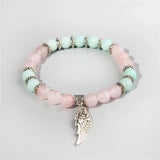 Pink Quartz Angel Wings Pendent Bracelets Natural Stone Beads Charms Bangles