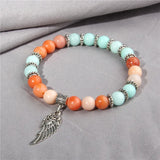 Pink Quartz Angel Wings Pendent Bracelets Natural Stone Beads Charms Bangles
