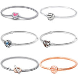 Pink Radiant Heart Love Knot Braided Clasp T-Bar Bracelet Bangle