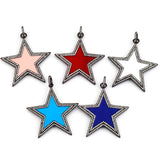 Pink Red Turquoise Star Focal Pendant Oil Dropped, Micro Paved CZ Cubic Zirconia