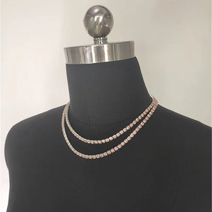 Pink Rhinestone 2 Circle Necklace Lady Crystal Jewelry Gift