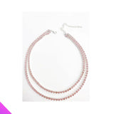 Pink Rhinestone 2 Circle Necklace Lady Crystal Jewelry Gift