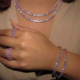 Pink Rhinestone 2 Circle Necklace Lady Crystal Jewelry Gift