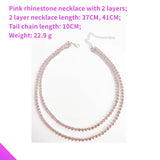 Pink Rhinestone 2 Circle Necklace Lady Crystal Jewelry Gift
