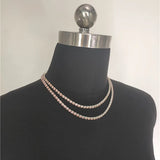 Pink Rhinestone 2 Circle Necklace Lady Crystal Jewelry Gift