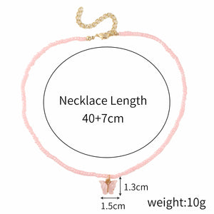 Pink Rice Bead Bow Pendant Necklace for Girls' Birthday Gift