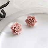 Pink Rose Big Clip Earrings Flowers Bridal Earrings
