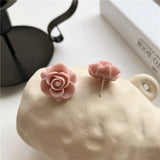 Pink Rose Big Clip Earrings Flowers Bridal Earrings