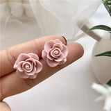 Pink Rose Big Clip Earrings Flowers Bridal Earrings