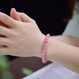 Pink Rose Crystal Quartz Stone Stretch Bracelet