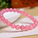 Pink Rose Crystal Quartz Stone Stretch Bracelet