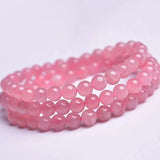 Pink Rose Crystal Quartz Stone Stretch Bracelet