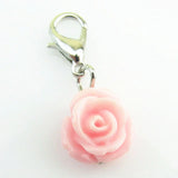 Pink Rose Flower Dangle Charms Lobster Clasp Pendants DIY Jewelry Charms