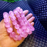 Pink Rose Powder Crystal Quartz Stone Bracelet Stretch Cord Jewelry Gift