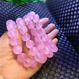 Pink Rose Powder Crystal Quartz Stone Bracelet Stretch Cord Jewelry Gift
