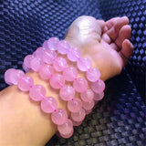 Pink Rose Powder Crystal Quartz Stone Bracelet Stretch Cord Jewelry Gift