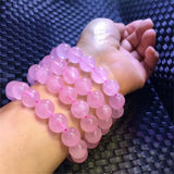 Pink Rose Powder Crystal Quartz Stone Bracelet Stretch Cord Jewelry Gift