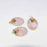 Pink Rose Quartz Crystal Necklace Pendant Oval Jewelry Statement