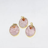 Pink Rose Quartz Crystal Necklace Pendant Oval Jewelry Statement