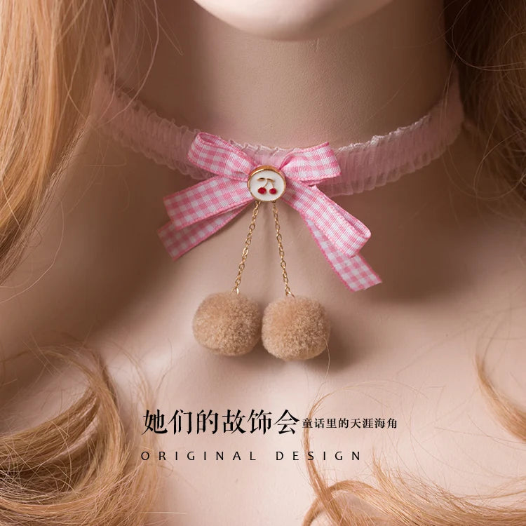 Pink Chain Collar Pearl Bow Japanese Choker