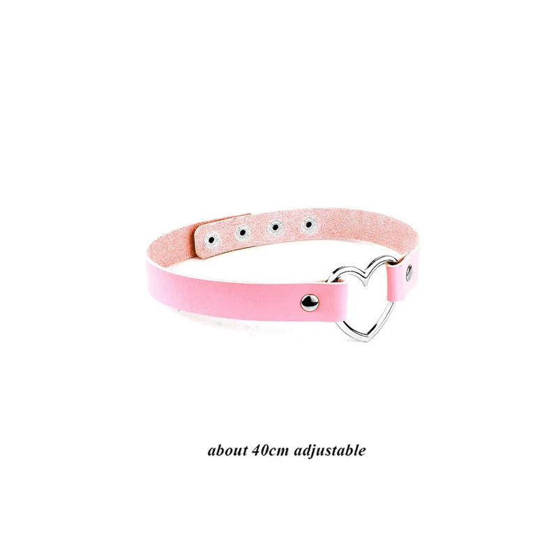 Pink Sexy Rock Gothic Collar Necklaces Leather Heart Rivets