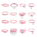 Pink Sexy Rock Gothic Collar Necklaces Leather Heart Rivets