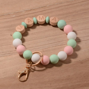 Pink Silicon Beads MAMA Bracelet Keychain O Wrist Bangle Letters Accessory