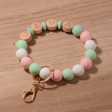 Pink Silicon Beads MAMA Bracelet Keychain O Wrist Bangle Letters Accessory