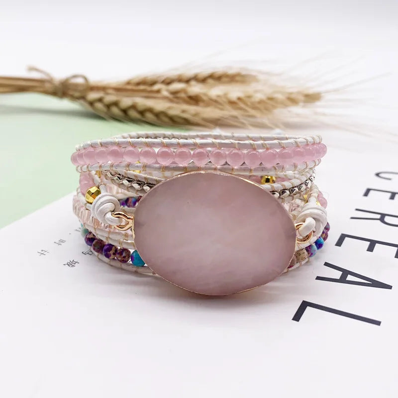 Pink Stone Bracelet 5 Wraps Boho Pink Bracelet for Women