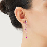 Pink Stone Plated Rose Tassel Earrings 925 Silver Earrings