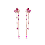 Pink Stone Plated Rose Tassel Earrings 925 Silver Earrings