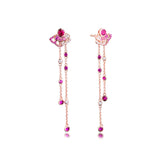 Pink Stone Plated Rose Tassel Earrings 925 Silver Earrings